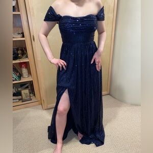 NWOT Navy Blue Off Shoulder or Strapless sequin Prom Special Occasion Dress 0/2